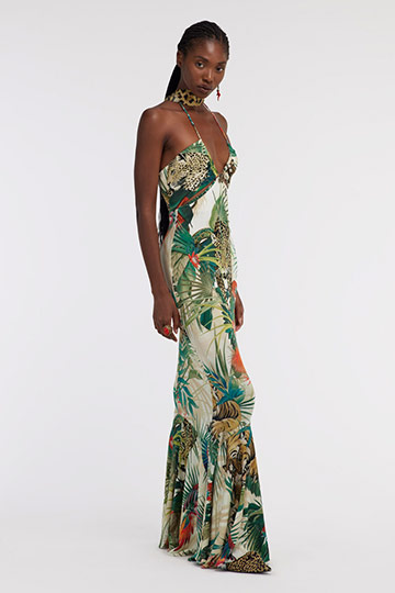 Off-shoulder dress with Jungle print