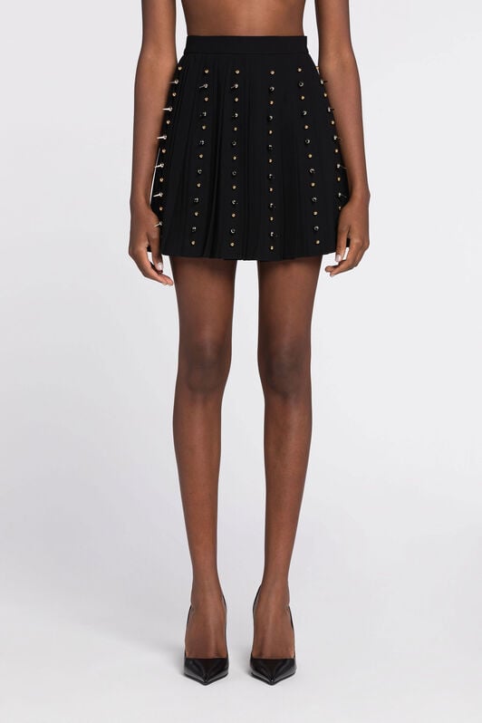 RC Spike stud-embellished pleated miniskirt RC Spike stud-embellished pleated miniskirt Black QKR332-FY012