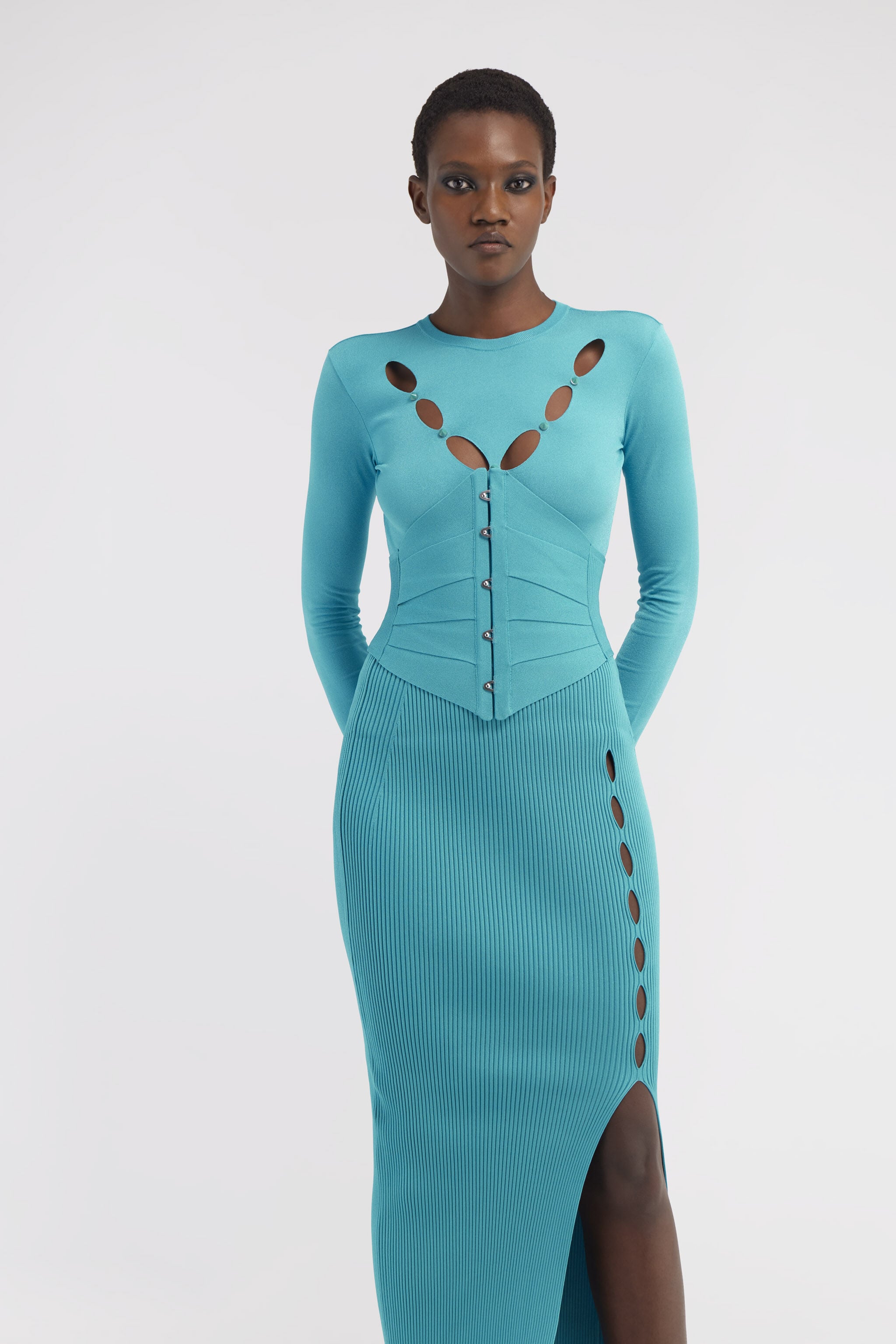 Corset with hooks in Light blue for Women | Roberto Cavalli®