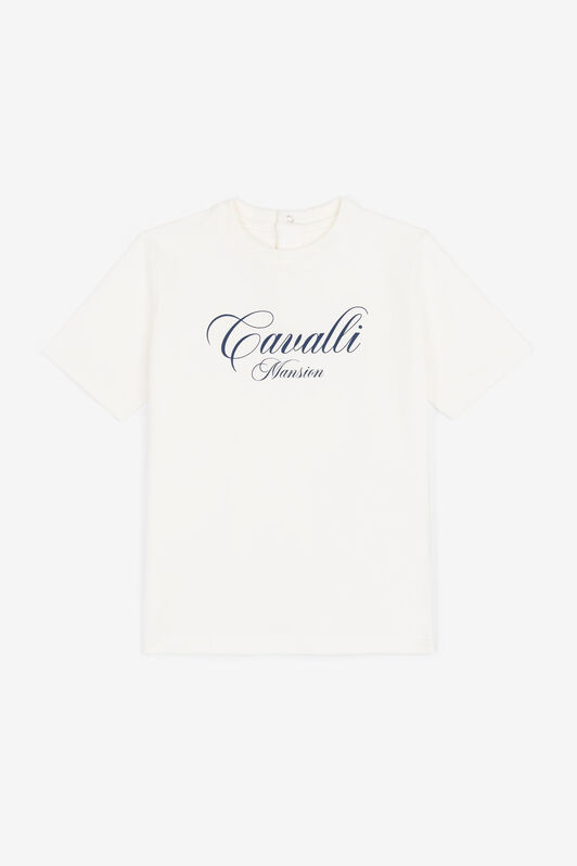 JU Logo-Print T-Shirt MILKY WHITE/NAVY OJT698-ISA2J
