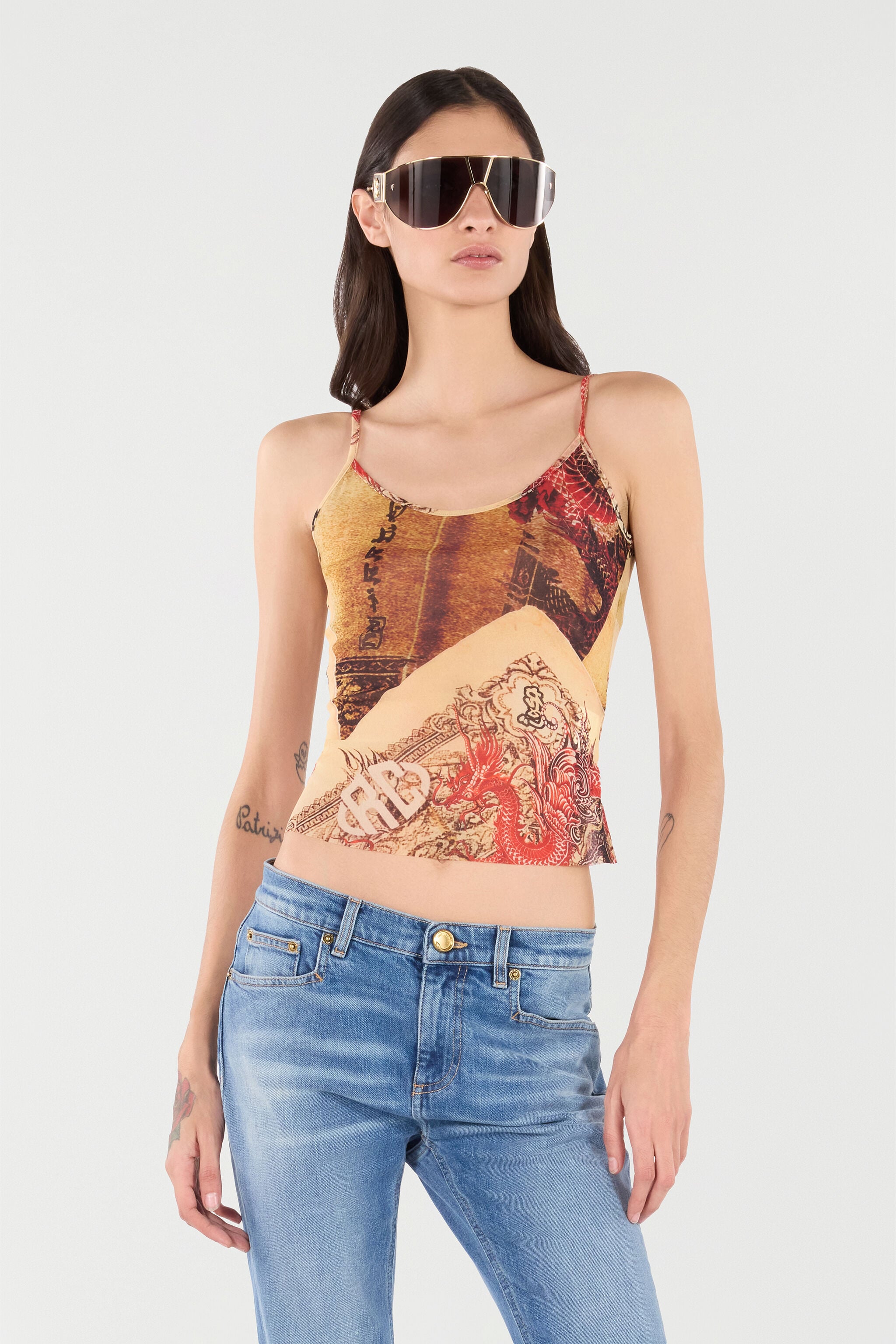 RC Top With Spaghetti Straps And All-Over Print NATURALE/ROSSO VQT60F-TLQ00