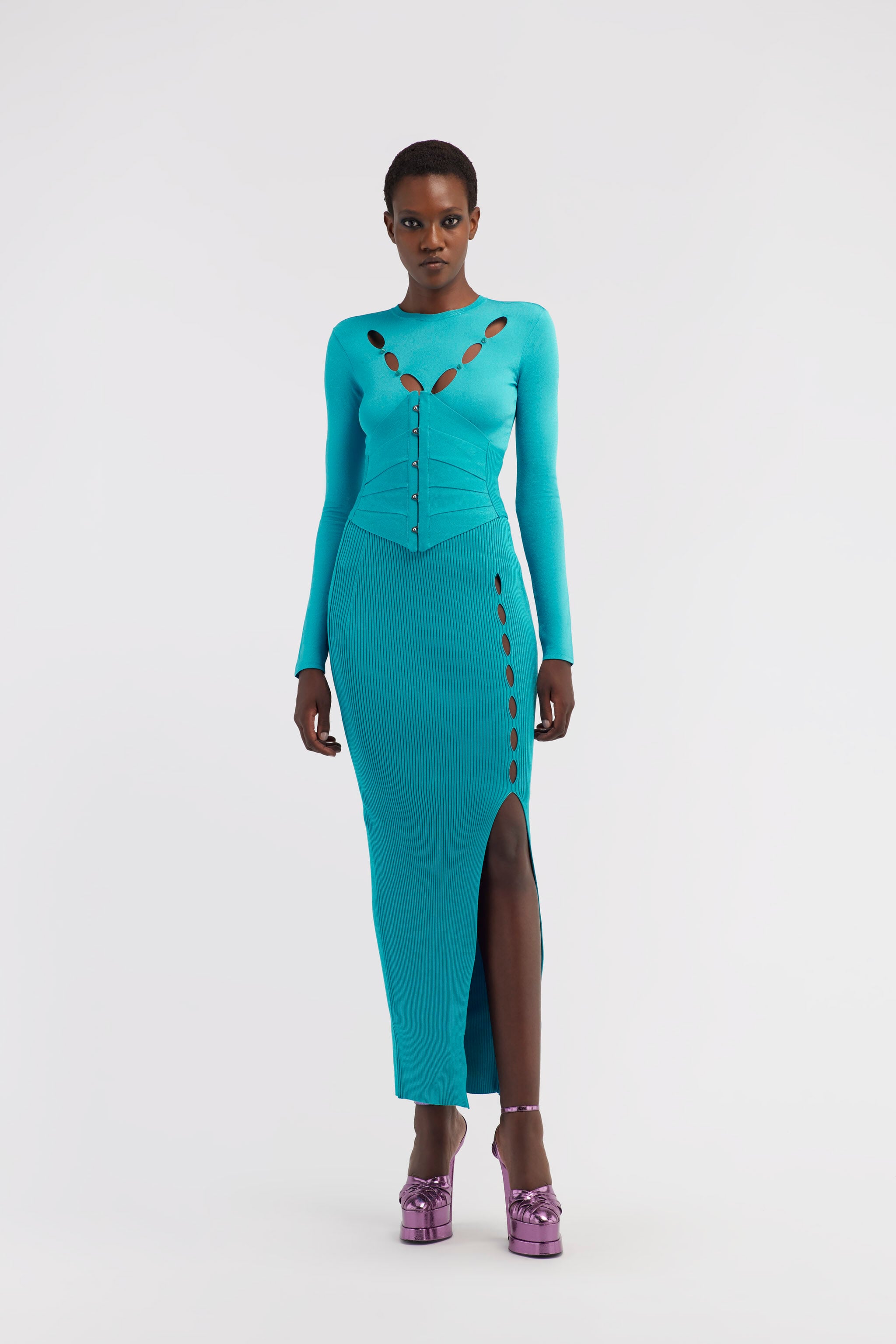 RC Top in maglia con cut-out RC Top in maglia con cut-out Azzurro RKM606-MG011