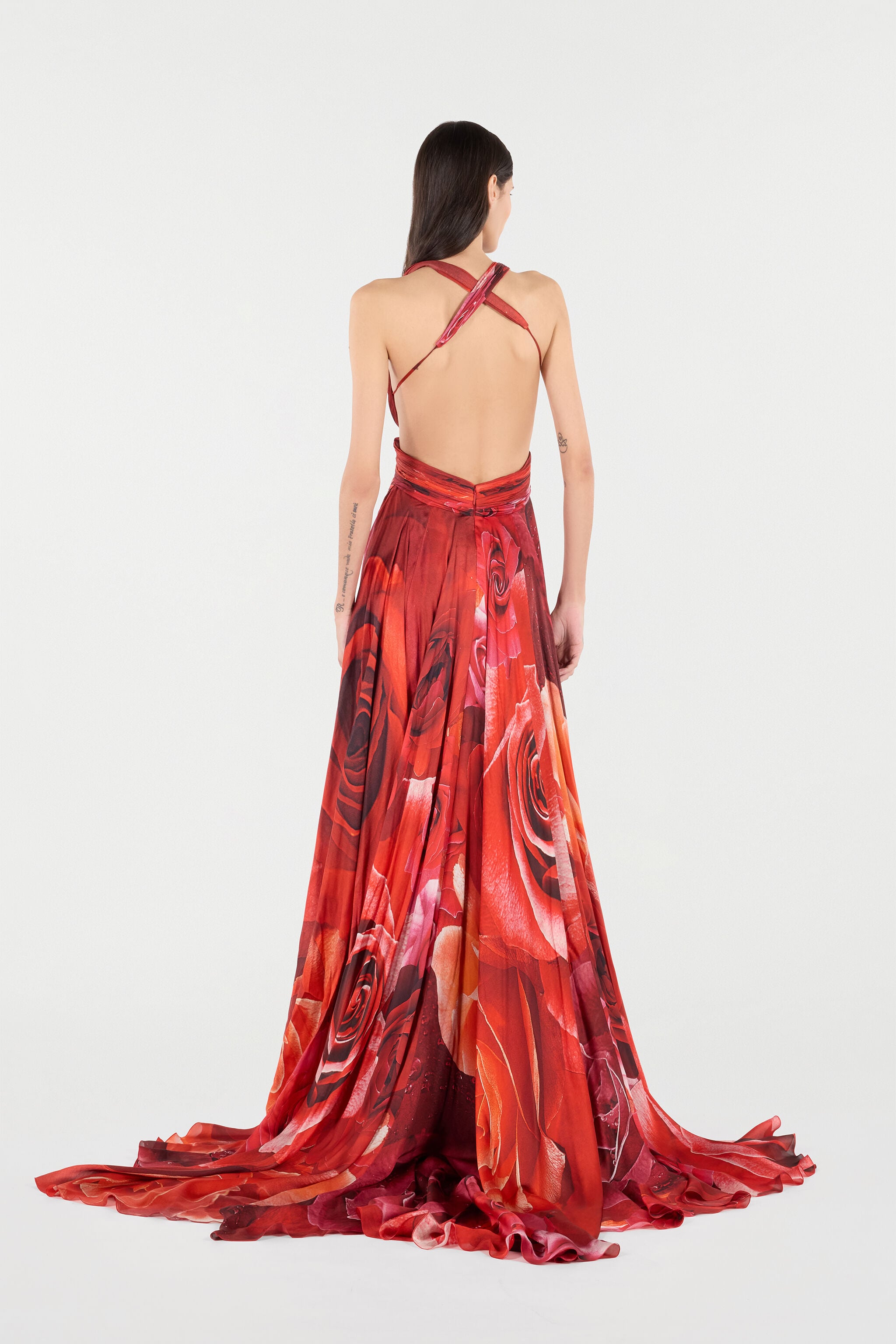 RC Langes Kleid Mit Print Rose Und Cut-Out RC Langes Kleid Mit Print Rose Und Cut-Out Rot UKT158-CTN48