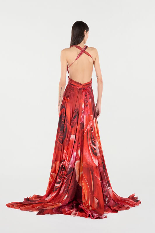 RC Langes Kleid Mit Print Rose Und Cut-Out RC Langes Kleid Mit Print Rose Und Cut-Out Rot UKT158-CTN48