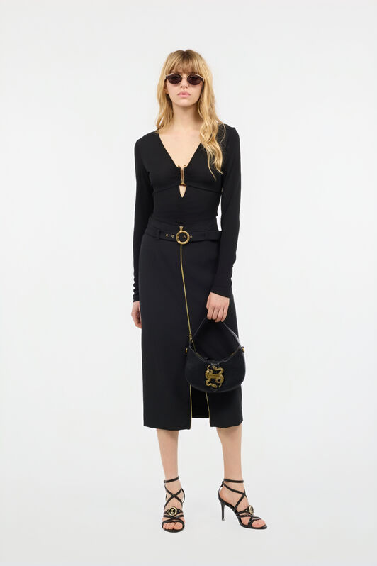 JC Midi Skirt With Branded Buckle JC Midi Skirt With Branded Buckle Black UFT108-UF159