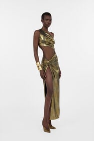 RC Vestido dorado de un solo hombro con cut-out GOLD WWT106-JE032