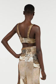 RC Beige Crop Top With Marble Print Light Brown VWT602-6NQ74