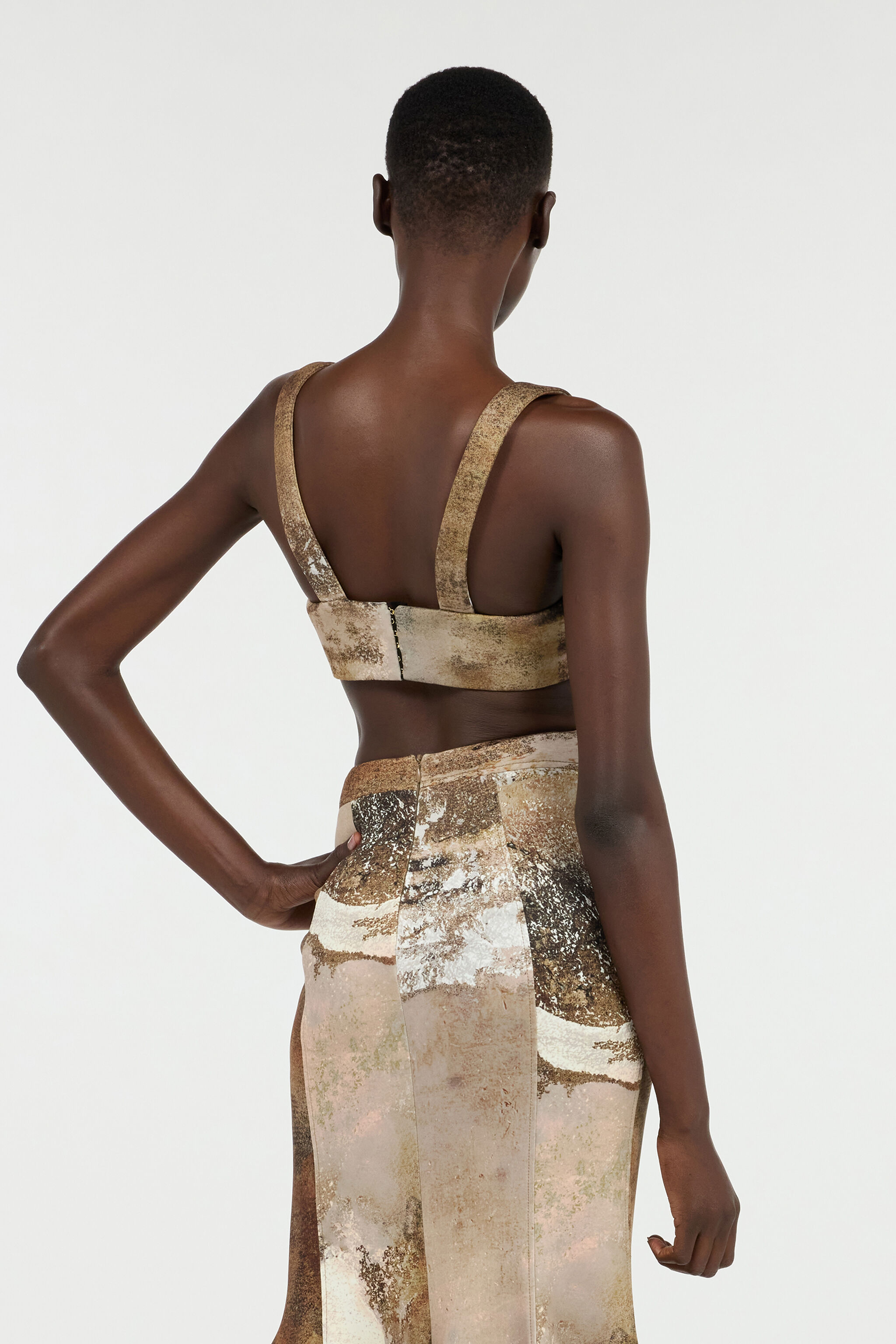RC Beige Crop Top With Marble Print RC Beige Crop Top With Marble Print Light Brown VWT602-6NQ74