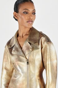 RC Gold Laminated Leather Biker Jacket Gold UWP800-PN003