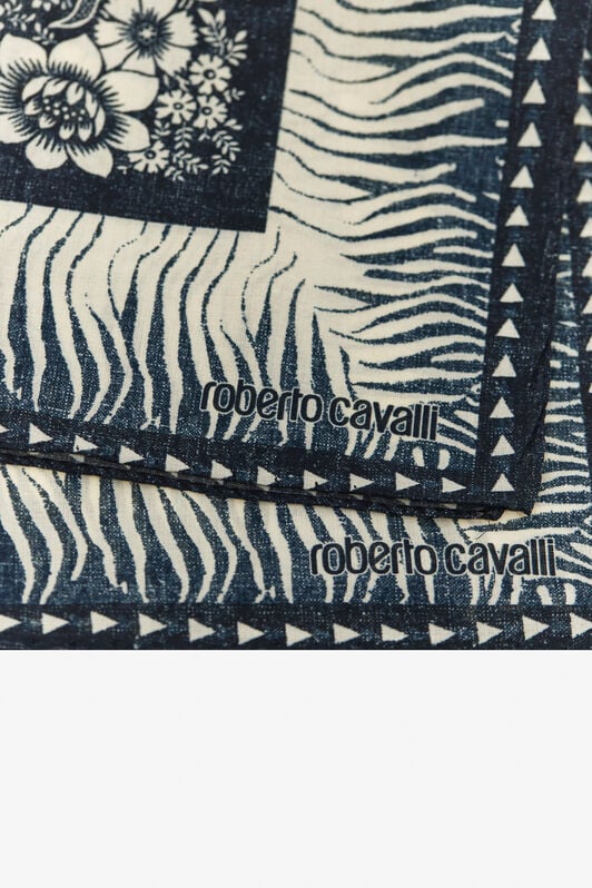RC Cotton Scarf with Zebra Pattern and Logo RC Cotton Scarf with Zebra Pattern and Logo Blue TALR45-IR062