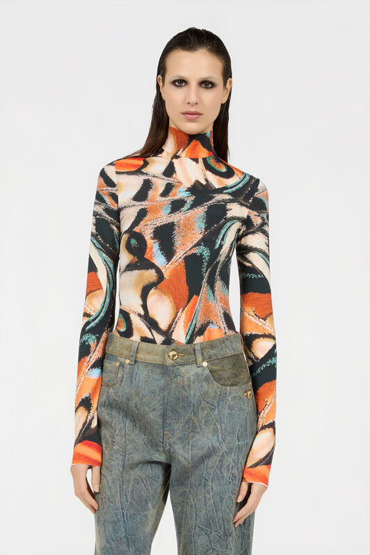 RC Butterfly Print Top BLACK/MULTICOLOR XQT608-LNT28
