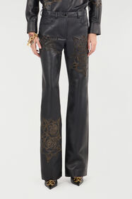 RC Pantaloni In Pelle Con Rose Traforate Nero UKP200-PN106