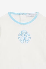 JU Monogram RC And Logo Hat, Bib And Romper Suit Set Light blue UJT817-JD001