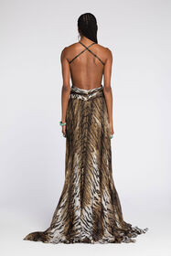 RC Tiger-Print Silk Maxi Dress Brown QKT195-CTG77