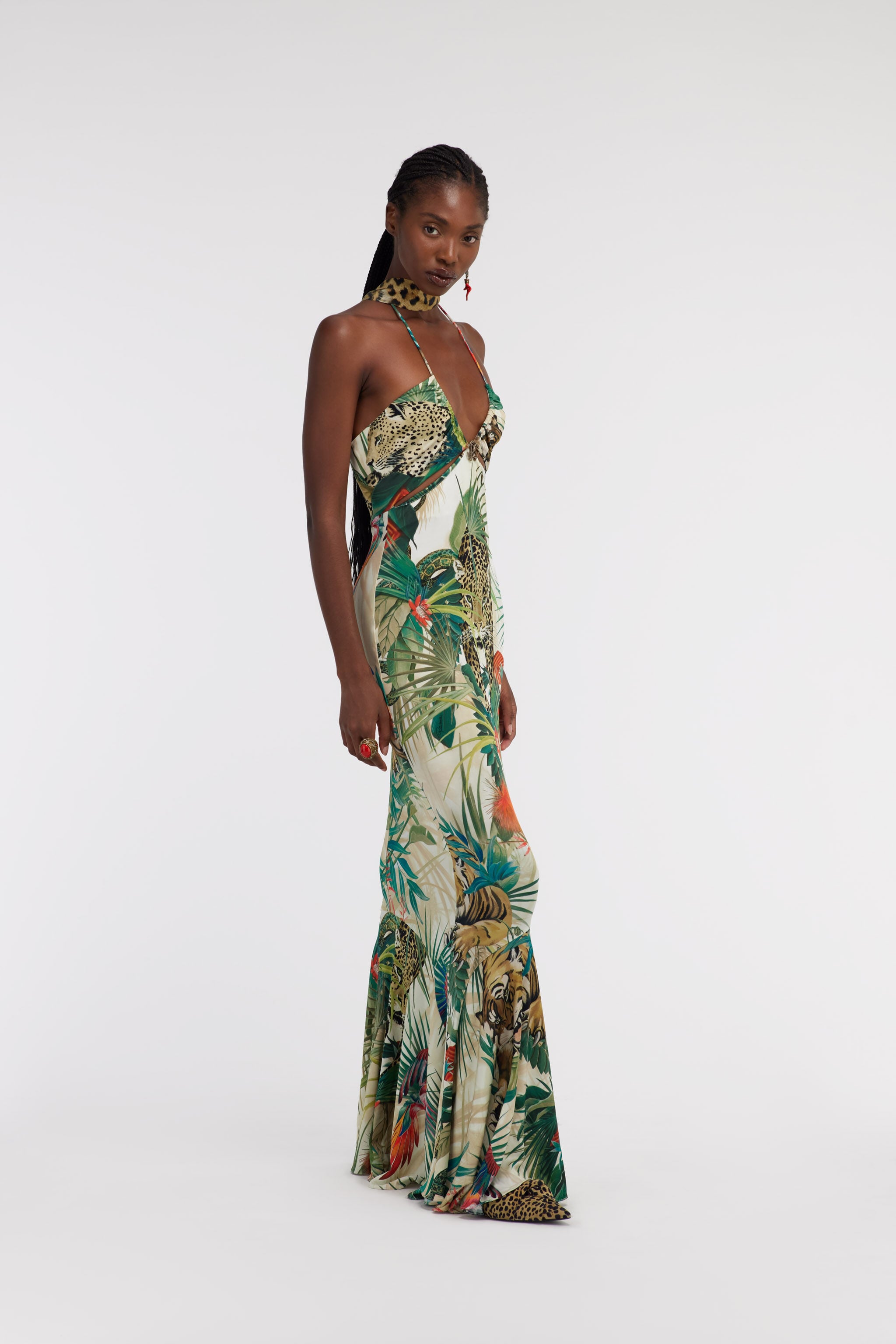 RC Jungle Print Maxi Dress Halter Neck RC Jungle Print Maxi Dress Halter Neck Green SKT125-JRI88