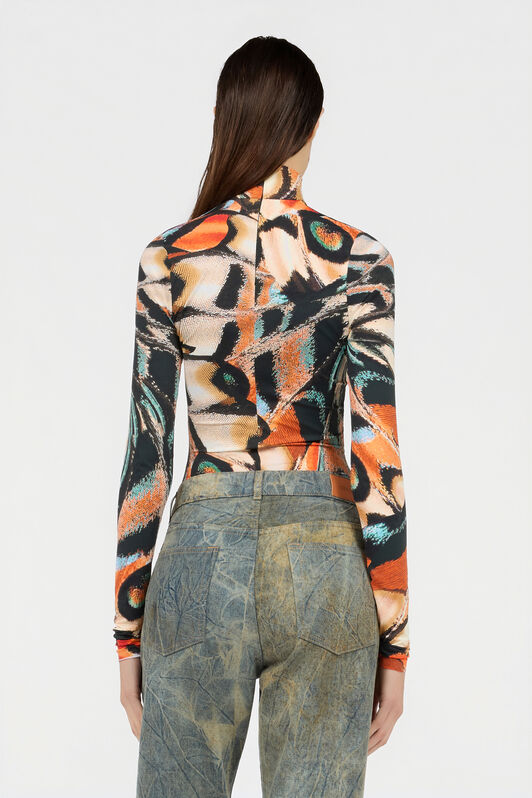 RC Butterfly Print Top BLACK/MULTICOLOR XQT608-LNT28