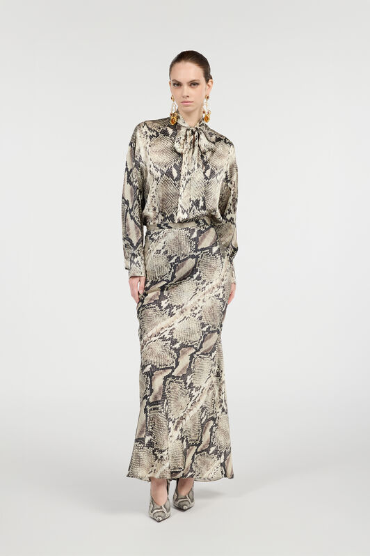 RC Long Silk Skirt With Python Print Light Brown VWT302-TYQ75