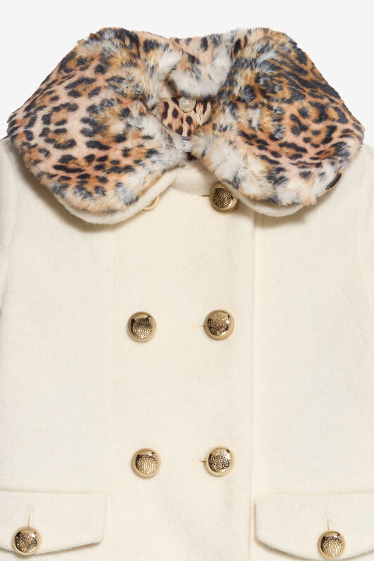 JU Abrigo cruzado marfil con cuello de leopardo JU Abrigo cruzado marfil con cuello de leopardo AVOR.CC/GN XJT50A-FE021