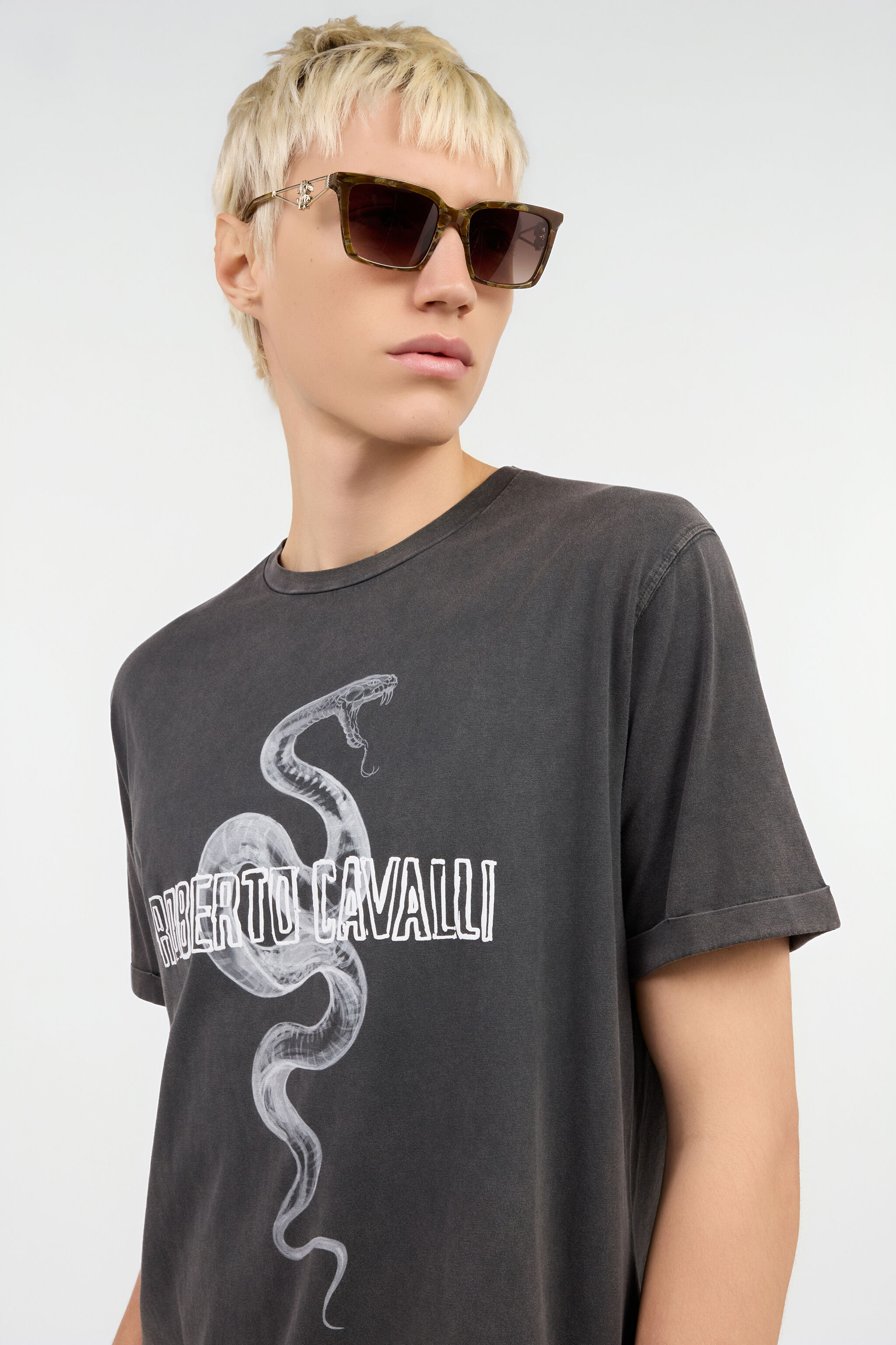 RC Grey T-Shirt With Snake Logo Print RC Grey T-Shirt With Snake Logo Print BLACK ROT60D-JD055