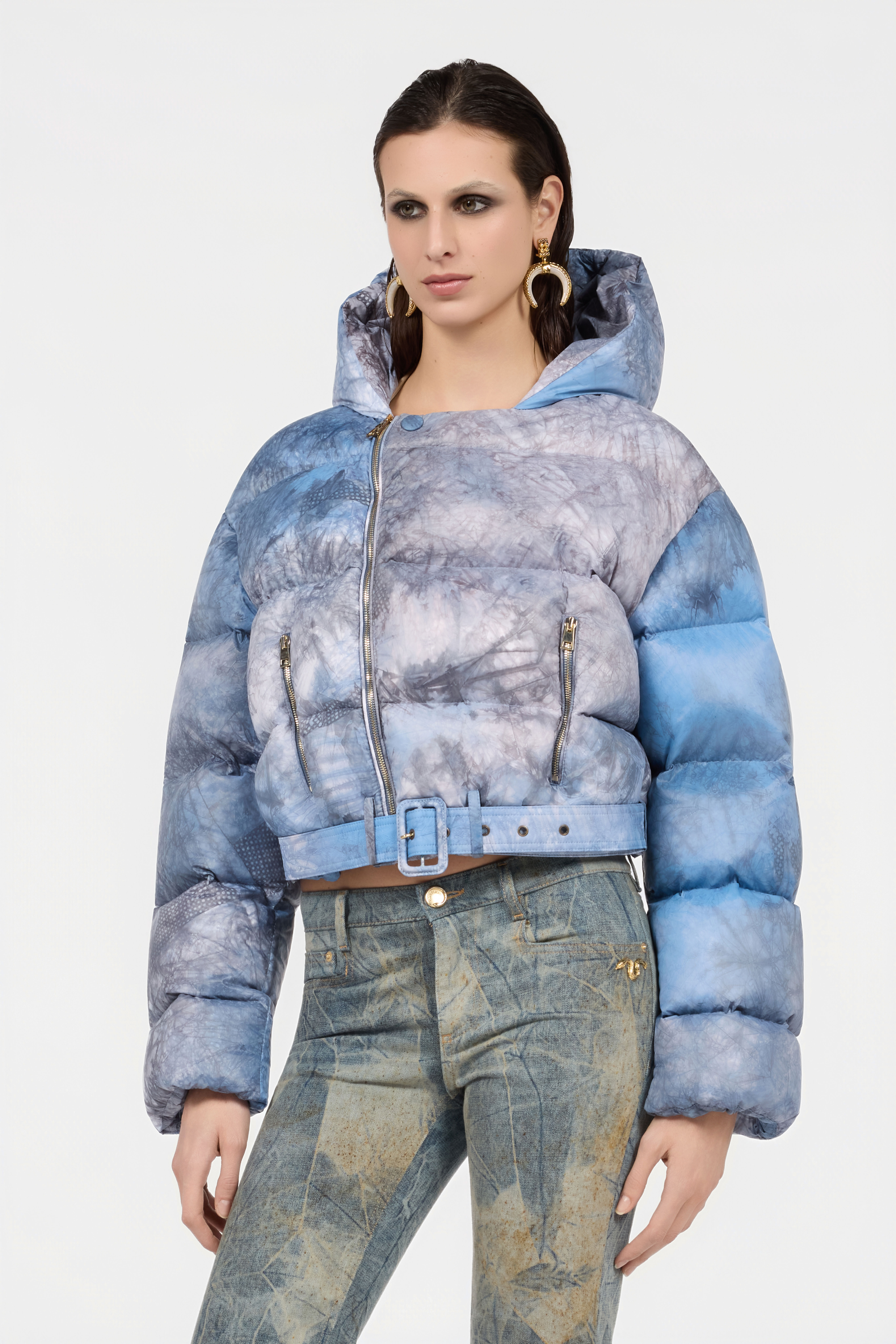 RC Down Jacket With Tie-Dye Effect MID-BLUE XQT801-SB026