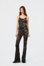 RC Pantalones con estampado Fur sobre encaje con efecto desgastado BLACK/BEIGE XWT206-7HT79