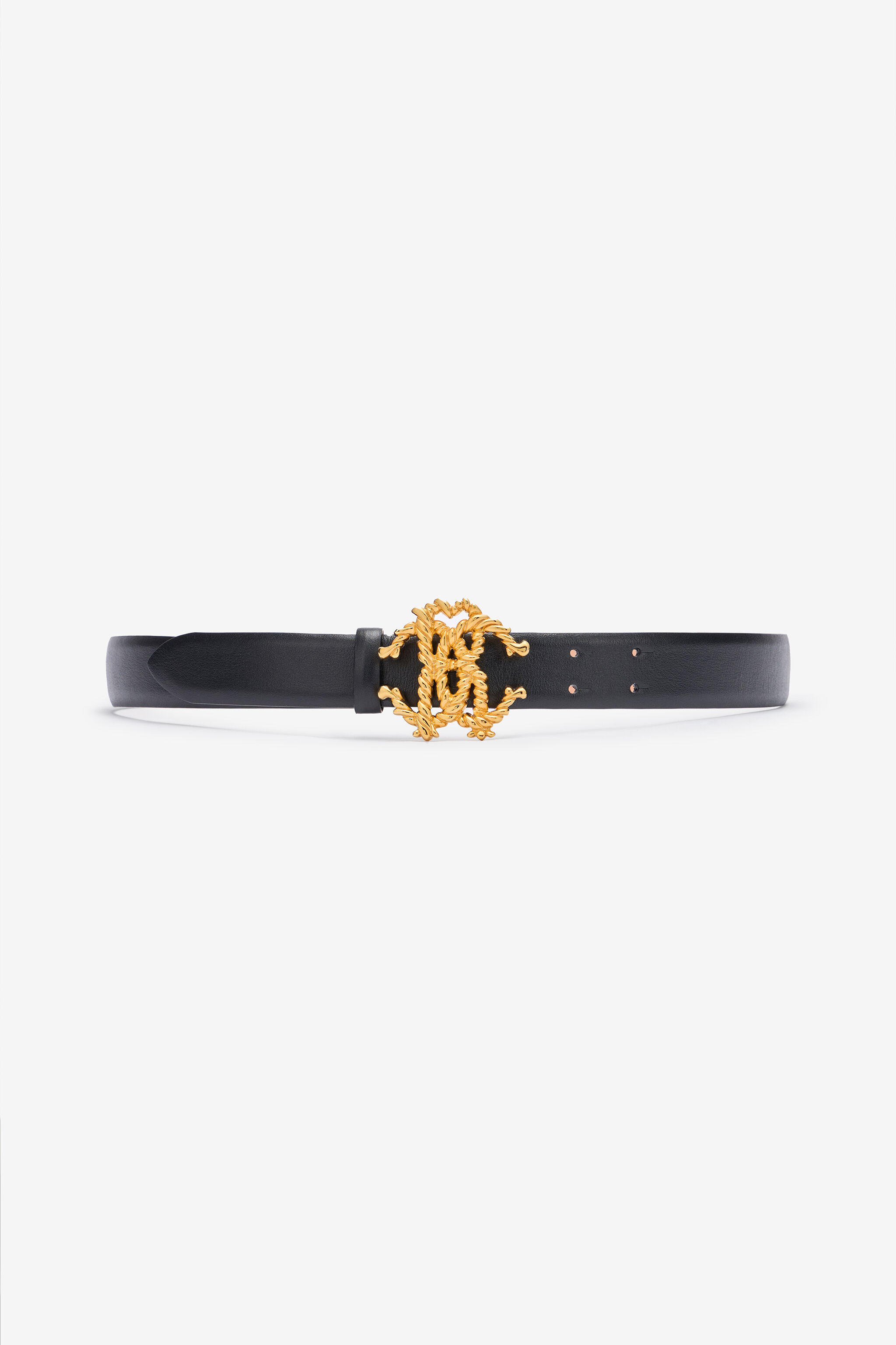 Leather Belt with Logo Buckle in Black for Women | Roberto Cavalli®