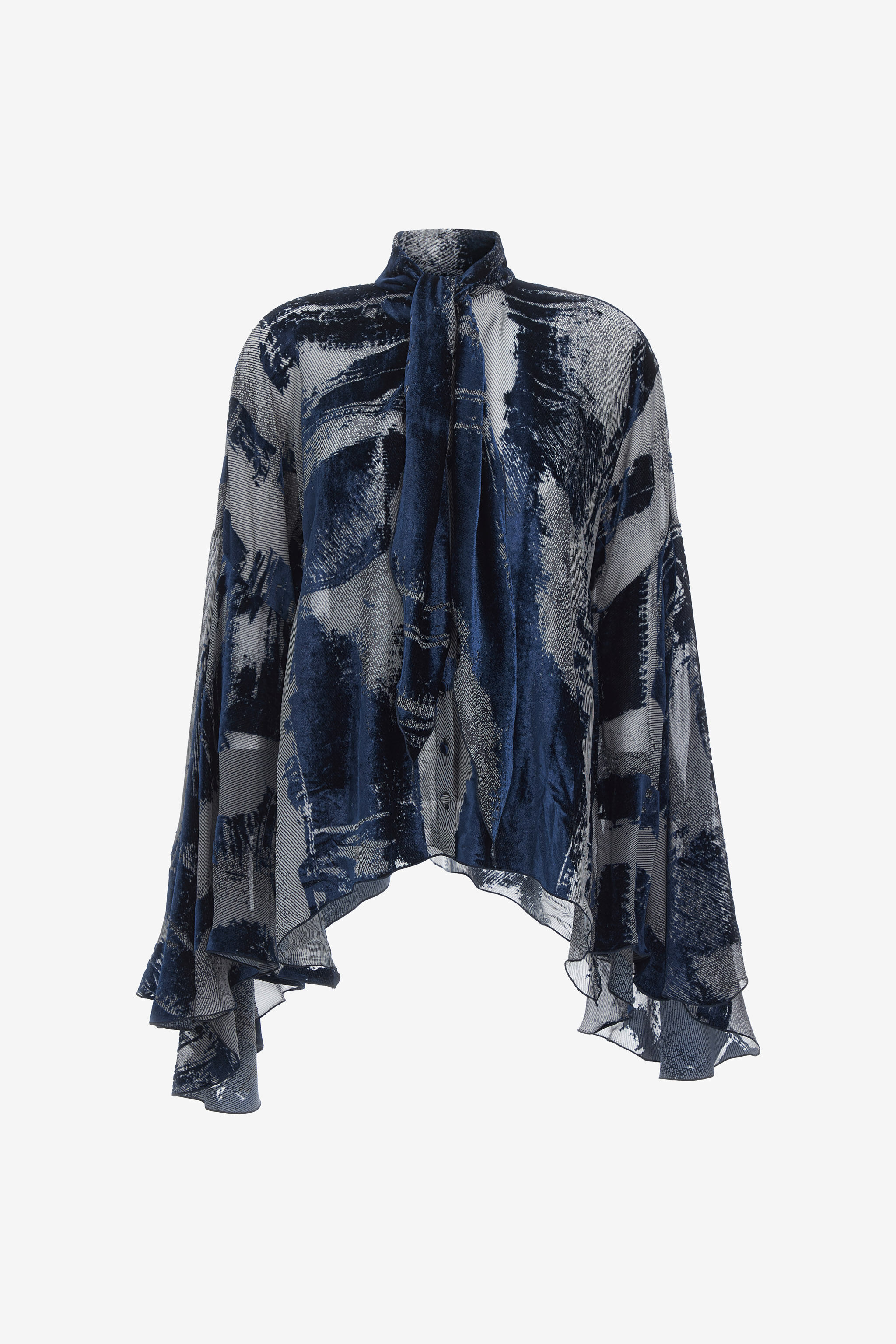 RC Blusa astratta blu navy con fiocco al collo RC Blusa astratta blu navy con fiocco al collo Blu scuro RWT701-VL041