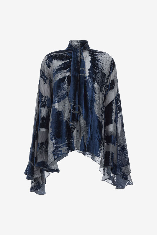 RC Blusa astratta blu navy con fiocco al collo RC Blusa astratta blu navy con fiocco al collo Blu scuro RWT701-VL041