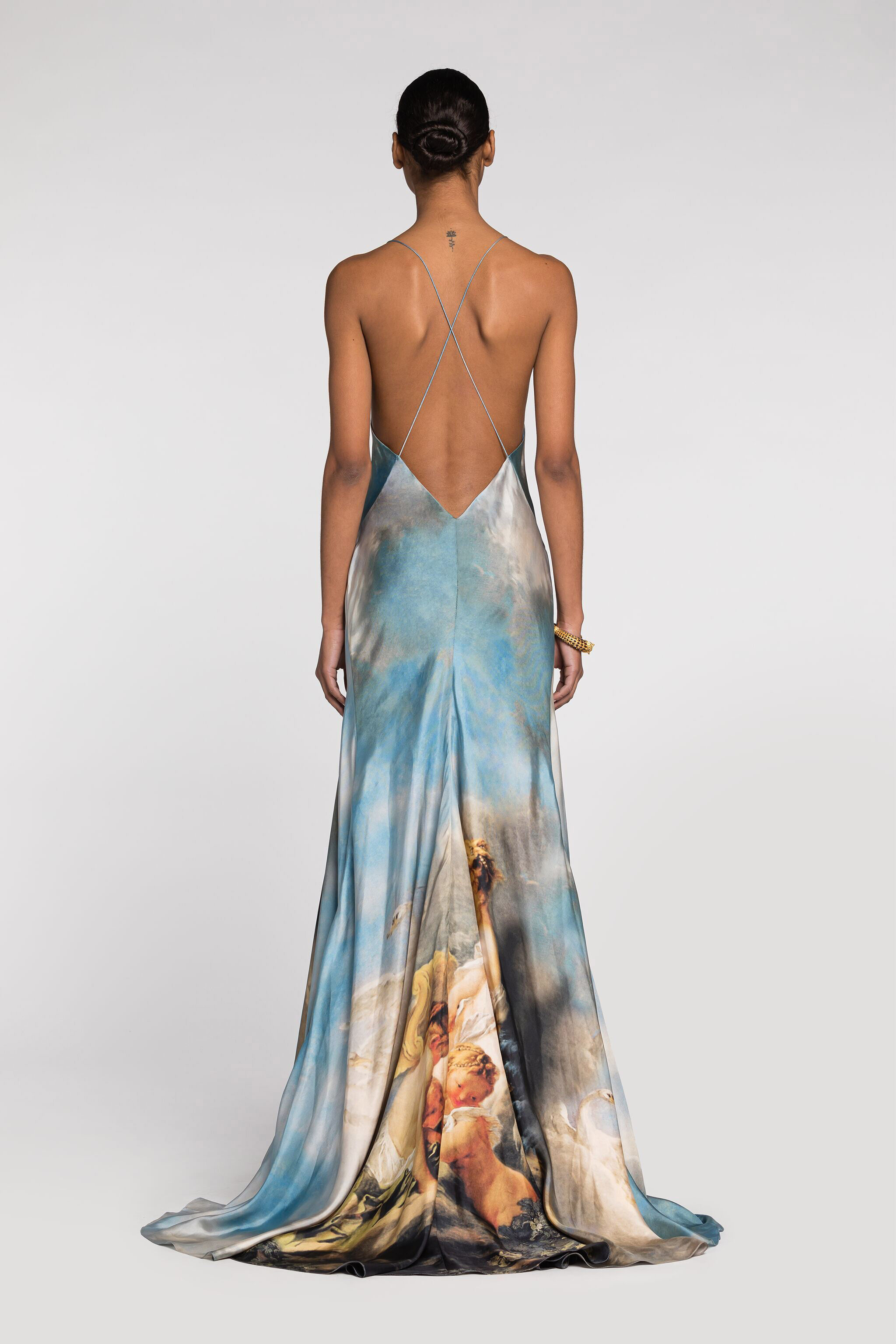 Painting-Print Silk Maxi Dress in Light blue for Women | Roberto