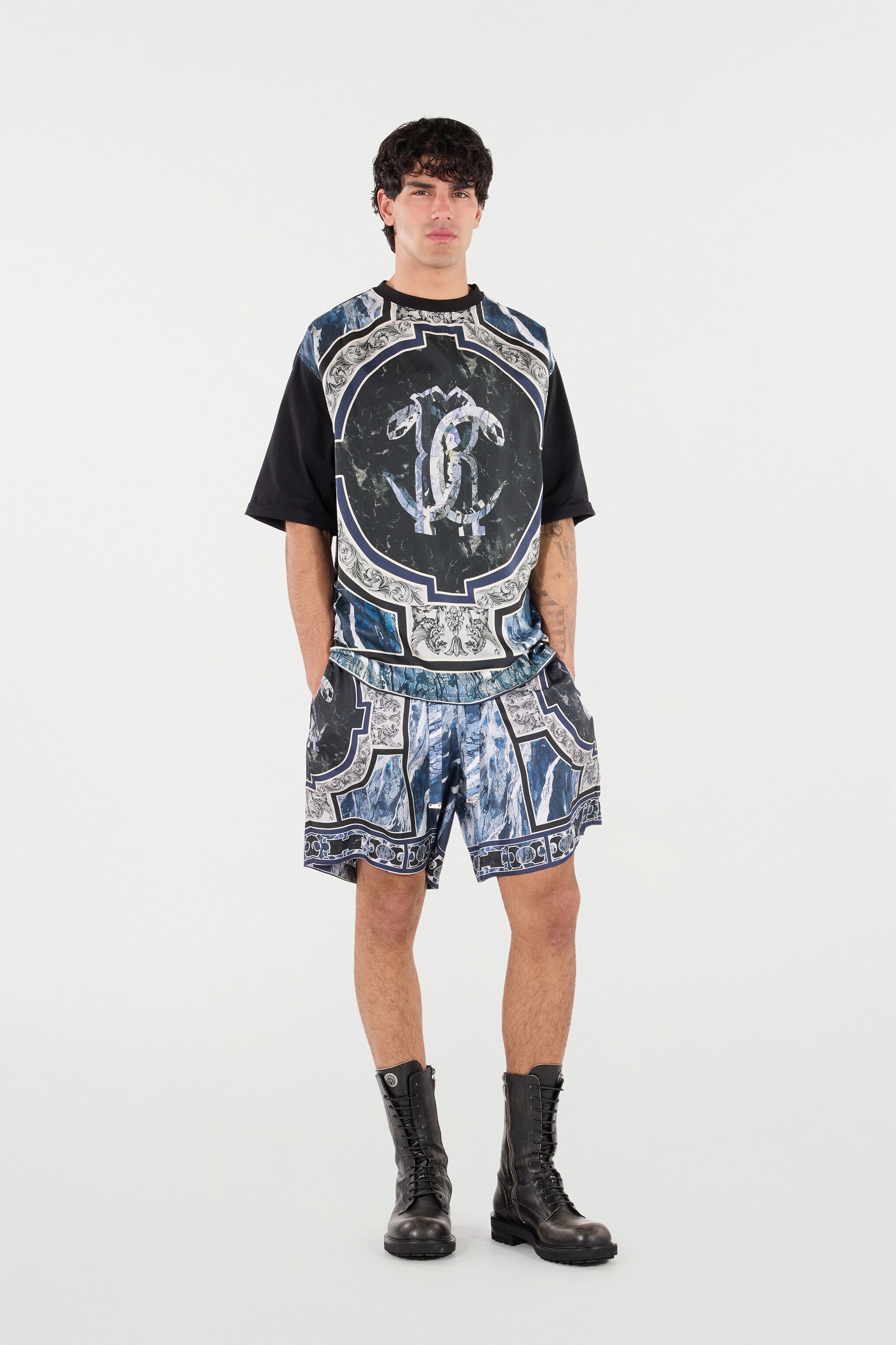 RC T-Shirt With Marble Print And Decorations RC T-Shirt With Marble Print And Decorations Dark blue URT62A-4QN85