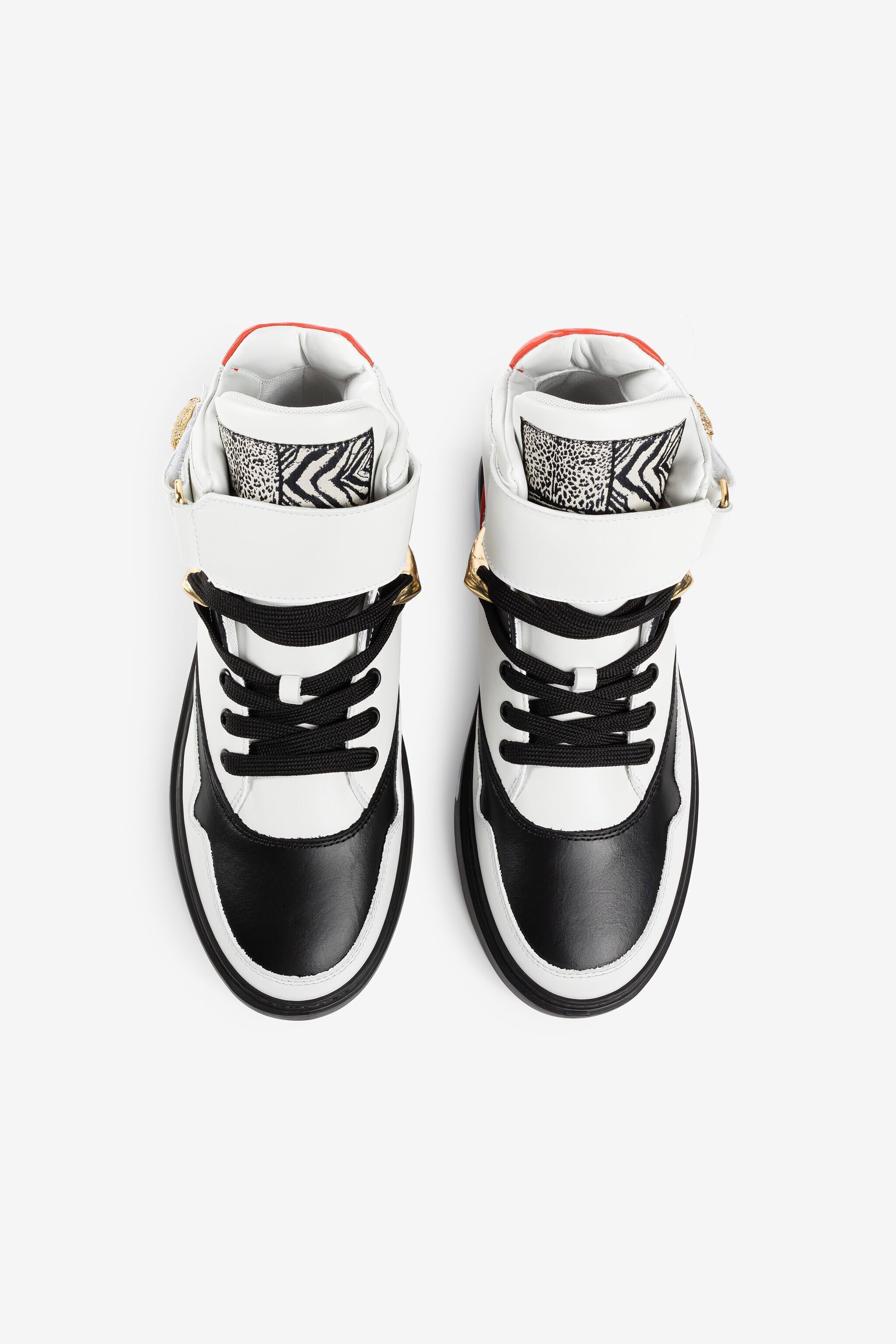 RC Hi-Top Sneakers mit kristallverziertem Pantherkopf RC Hi-Top Sneakers mit kristallverziertem Pantherkopf Weiß/Schwarz PQS003-PZ590