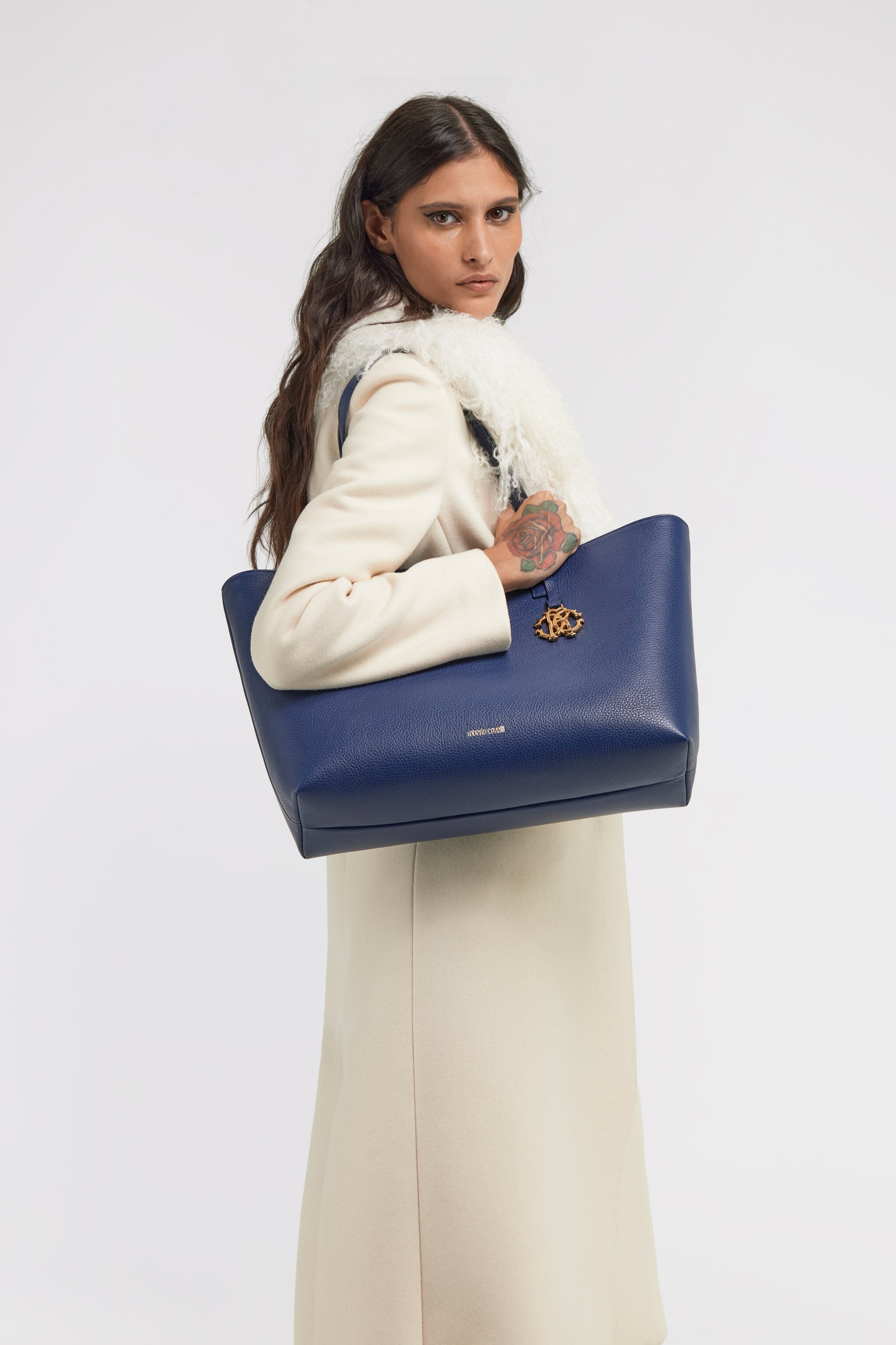 RC Blue Leather Shopping Bag With RC Monogram Blue SKB016-PZ241