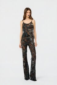 RC Top con estampado Fur sobre encaje con efecto desgastado BLACK/BEIGE XWT605-7HT79