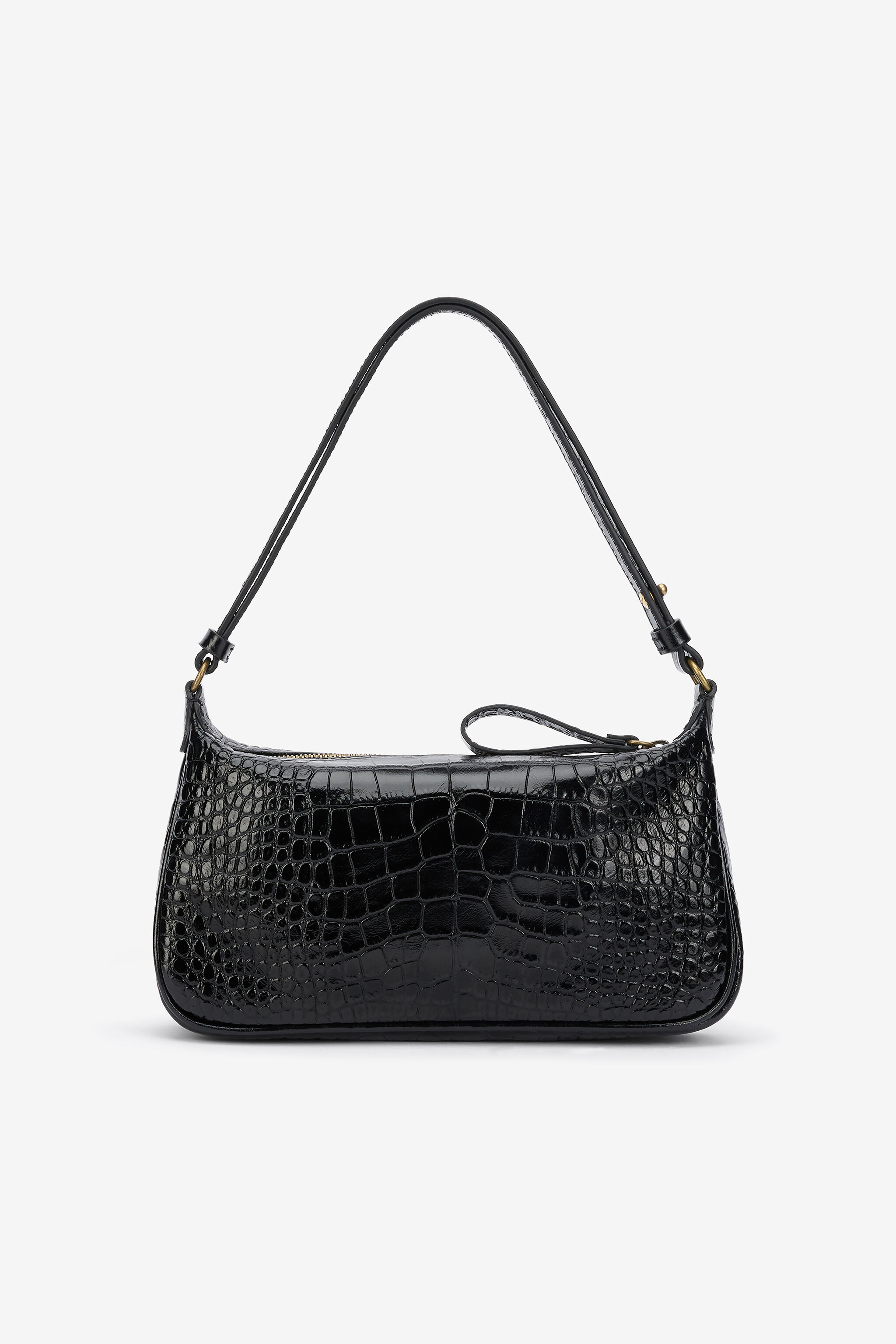 Black Croc-Effect Shoulder Bag With Mirror Snake Monogram in BLACK