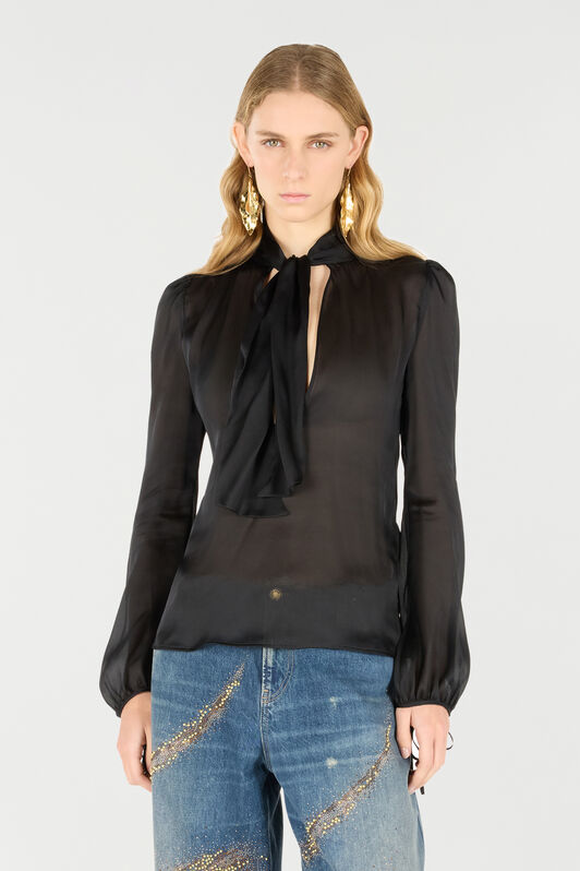RC Camisa con lazo y abertura Negro UKT705-CC032