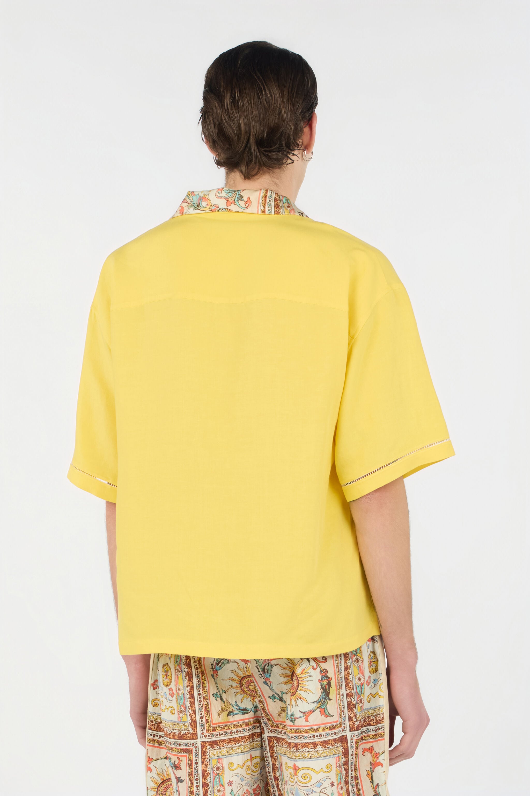 JC Yellow Shirt With Persian Tarot Print Collar JC Yellow Shirt With Persian Tarot Print Collar POP CORN WFM025-WF173