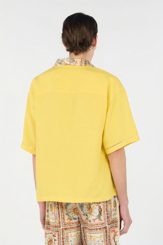 JC Yellow Shirt With Persian Tarot Print Collar JC Yellow Shirt With Persian Tarot Print Collar POP CORN WFM025-WF173