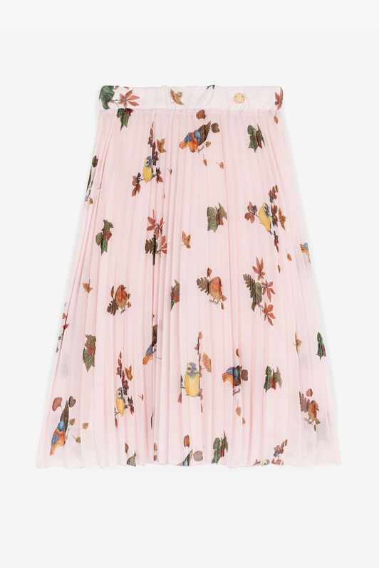 JU Bird-Print Pleated Skirt Pink RJT30D-7GH91