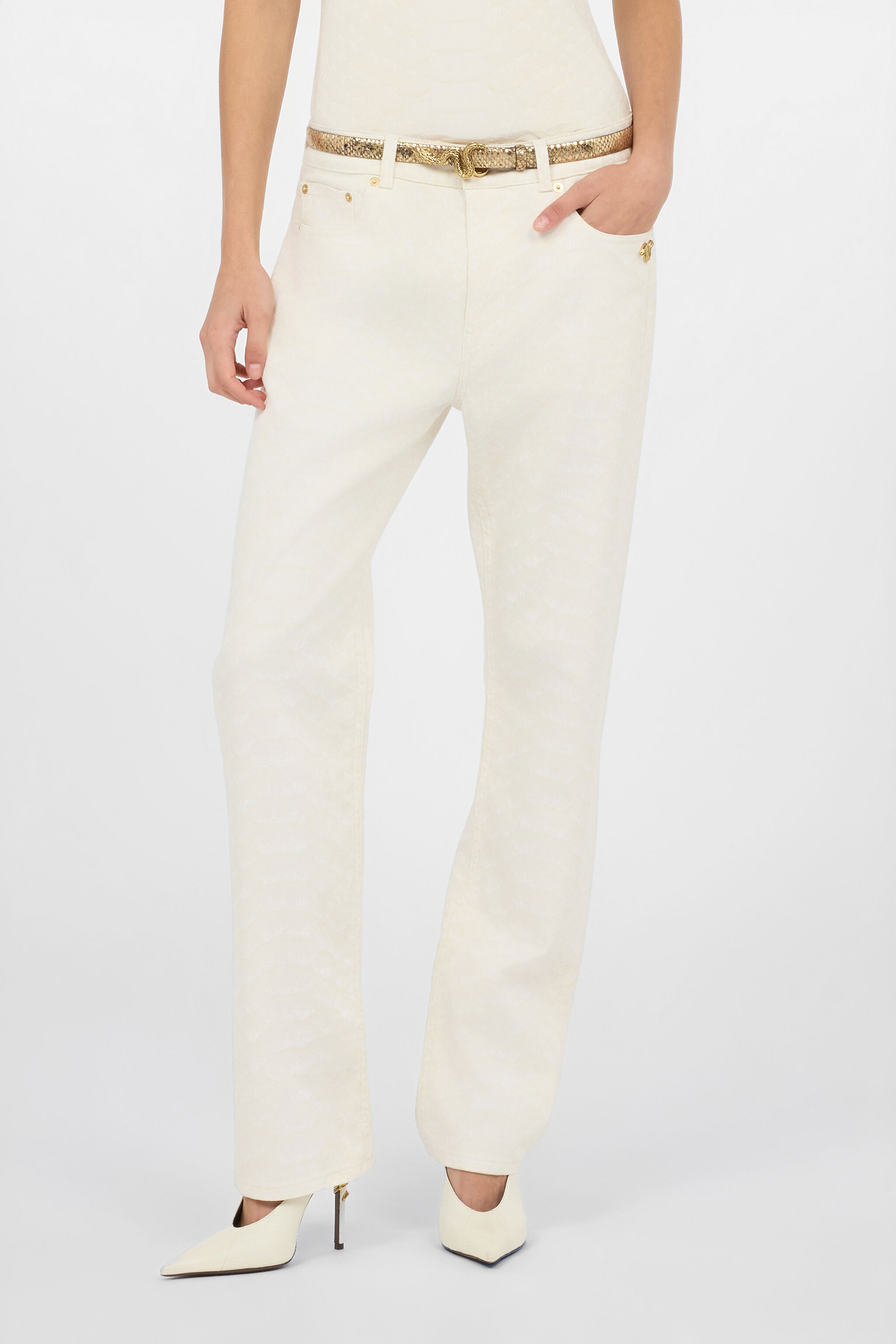 RC White Straight-Leg Jeans with Scale Print RC White Straight-Leg Jeans with Scale Print WHITE WWJ200-DAS36
