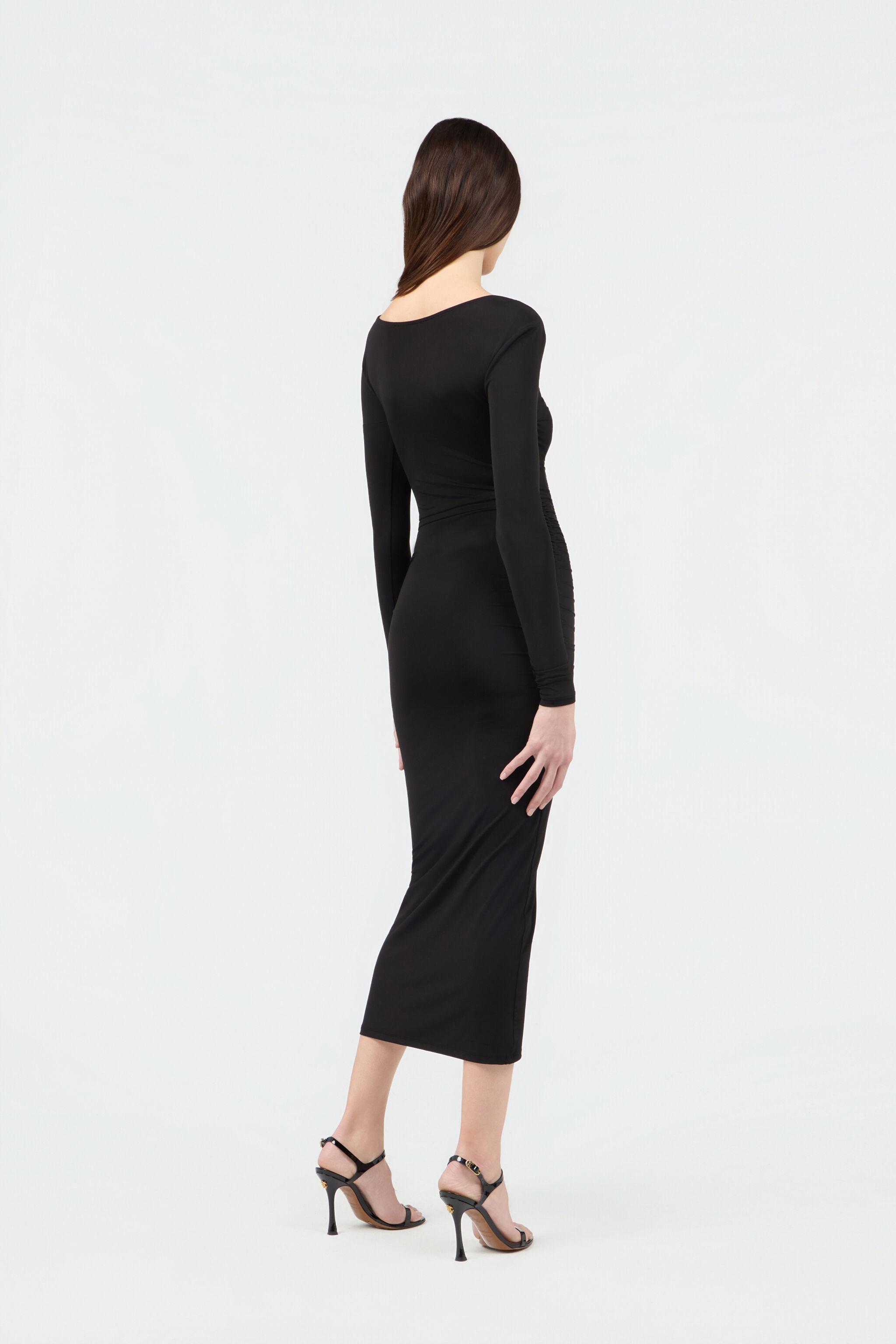 Black Ruched Midi Dress in BLACK for Women | Roberto Cavalli®
