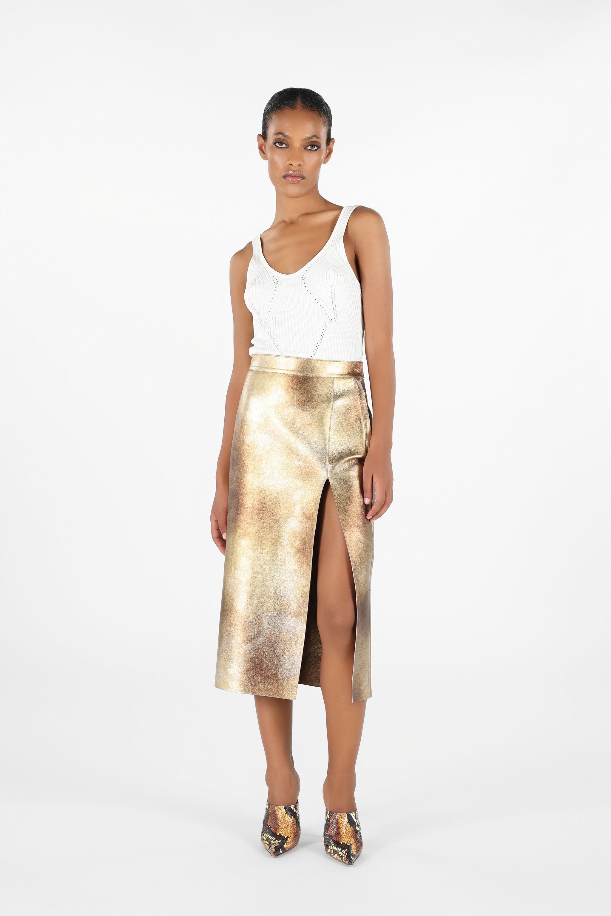 RC Gold Laminated Leather Skirt RC Gold Laminated Leather Skirt Gold UWP300-PN003