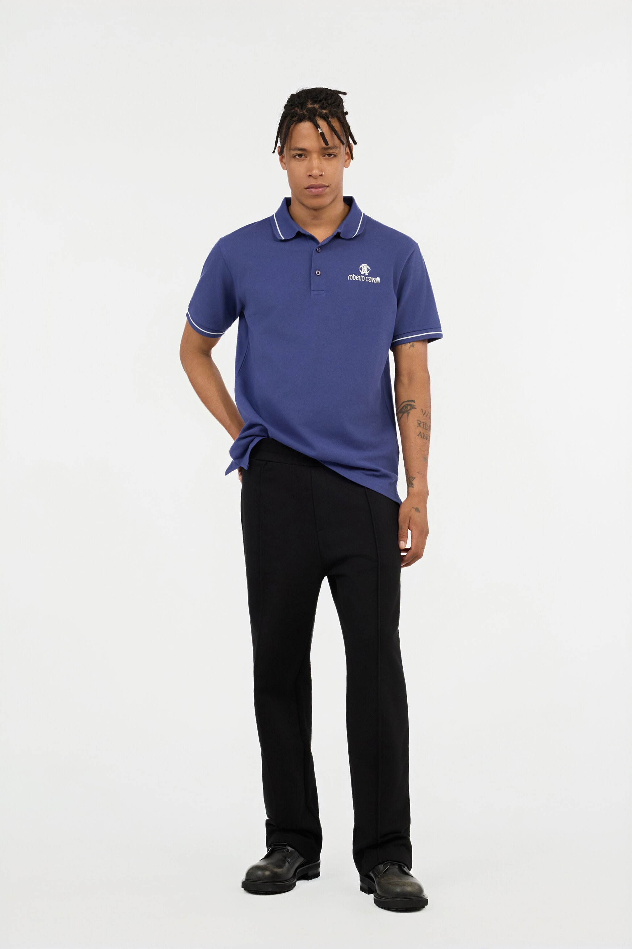 Blue Logo Polo Shirt in Black for Men | Roberto Cavalli®