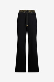 JC Black Flared Trousers With Leopard Print Waistband VERDE 185 VFT137-VF216