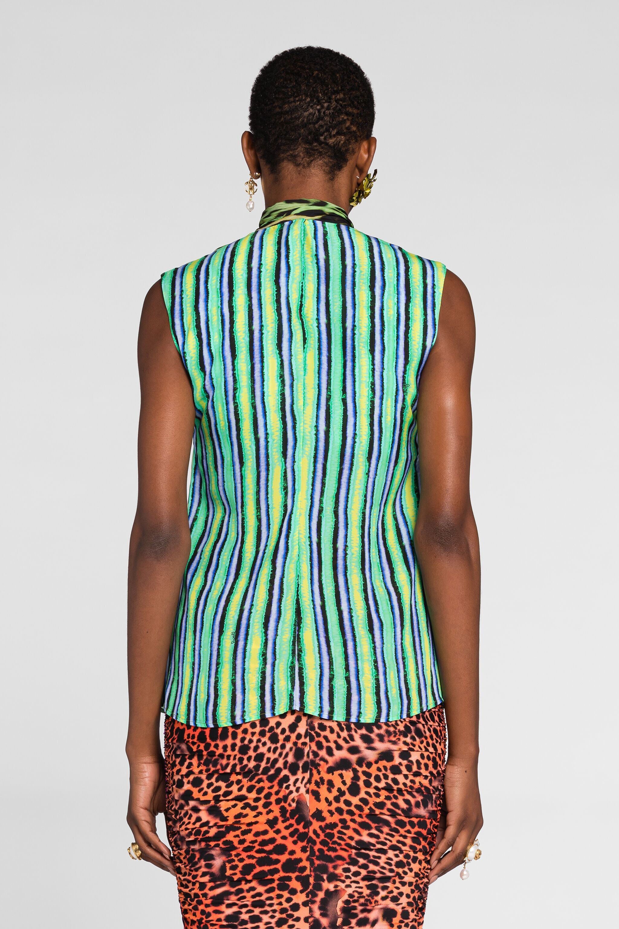 RC Jaguar And Exotic Stripe-Print Top RC Jaguar And Exotic Stripe-Print Top Light green QKT641-7HF53
