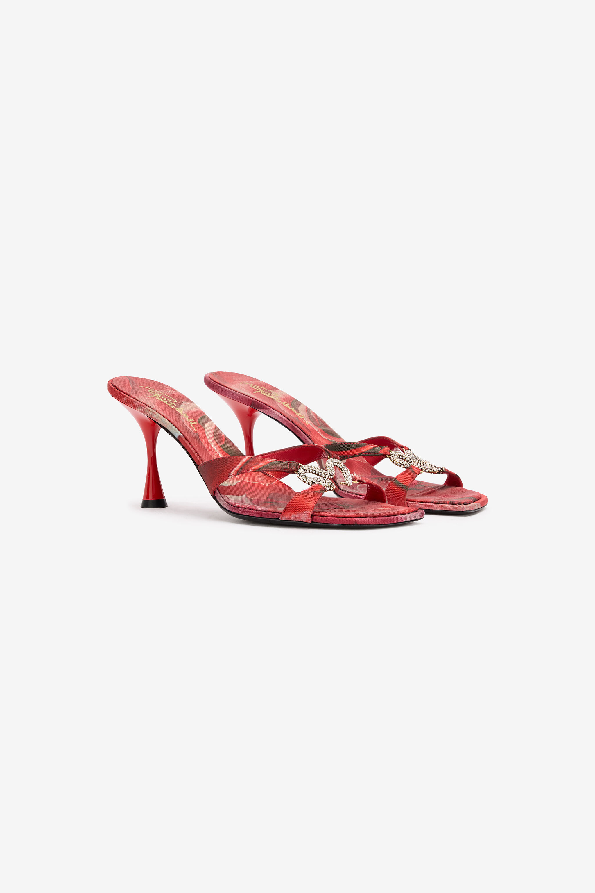 RC Sandals With Rose Print And Bejeweled Snake RC Sandals With Rose Print And Bejeweled Snake Red UKS013-FLS01