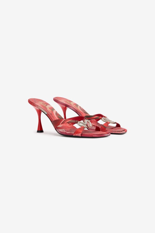 RC Sandals With Rose Print And Bejeweled Snake RC Sandals With Rose Print And Bejeweled Snake Red UKS013-FLS01
