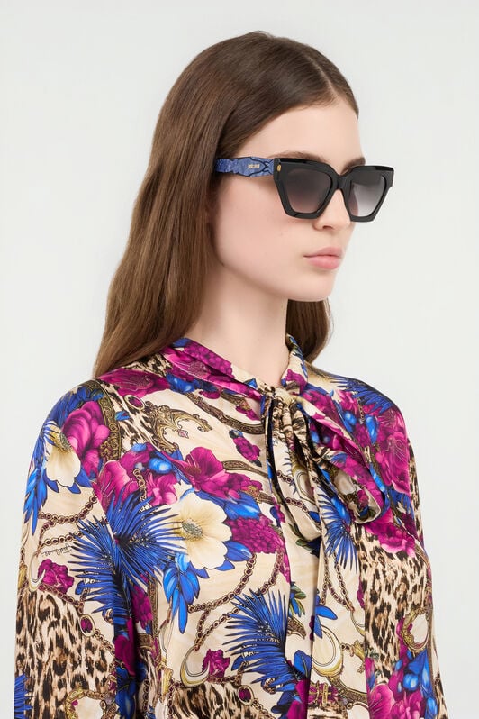 JC Gafas de sol femeninas estilo cat-eye JC Gafas de sol femeninas estilo cat-eye SHINY BLACK BLUE VALD20-ID261