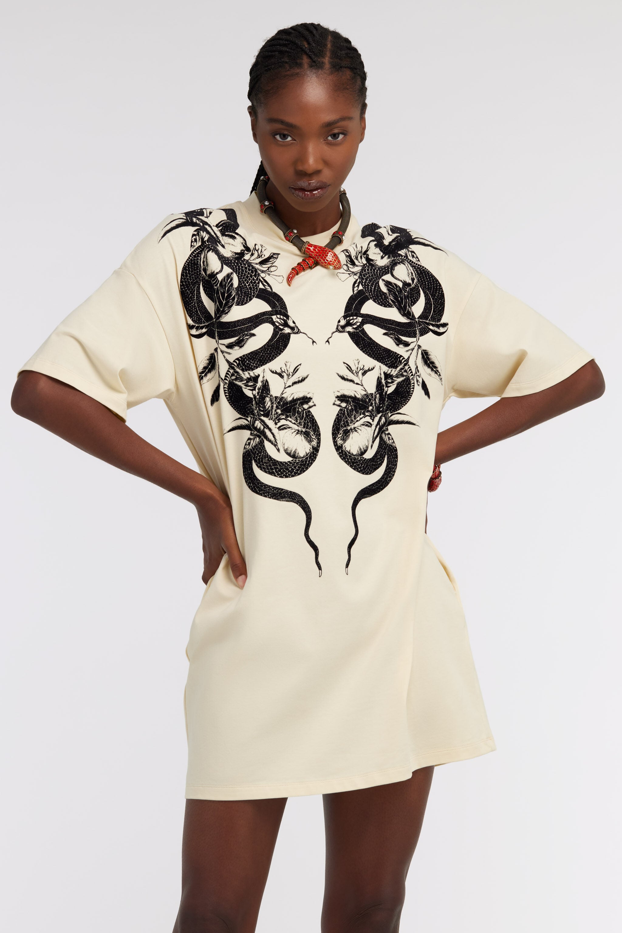 RC Snake print t-shirt dress RC Snake print t-shirt dress Elfenbein SKT12B-JD062