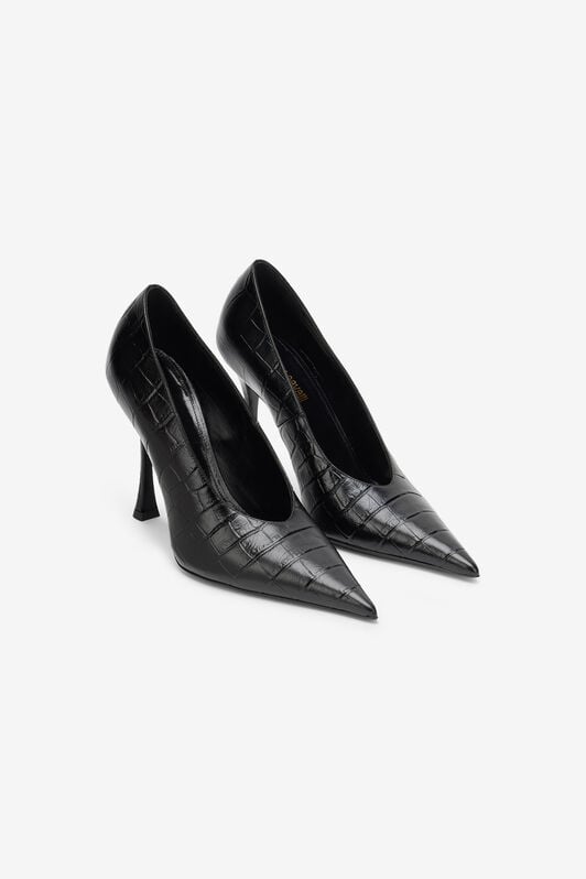 RC Black Croc-Embossed Pump With Monogram RC BLACK SOS00P-PZ037