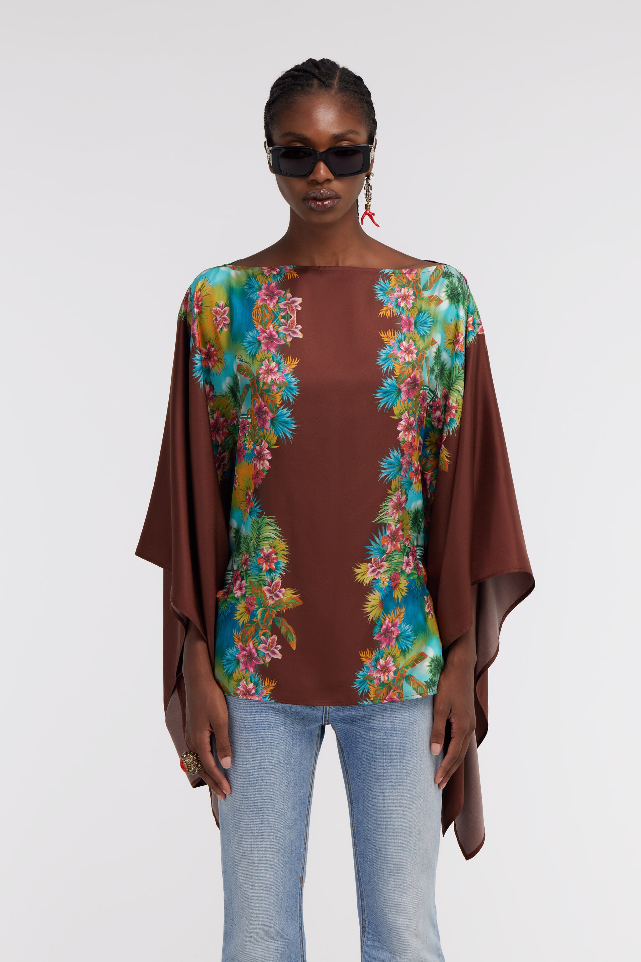 RC Chemise En Soie Imprimé Hawaii Marron foncé/Bleu clair SKT725-4QL29